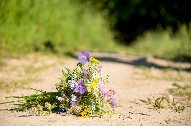 写真 野生の天然花の明るくカラフルな花束