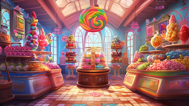 Bright and colorful candy store