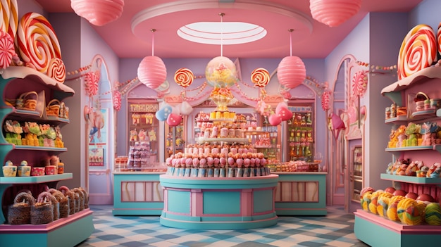 Bright and colorful candy store