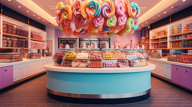 Foto negozio di caramelle luminoso e colorato