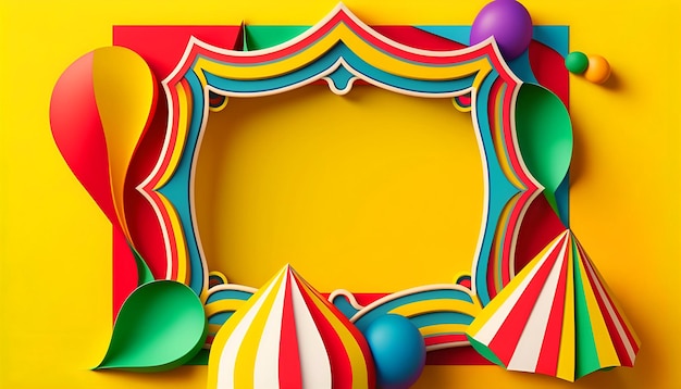 Bright colorful carnival or party frame on yellow background.