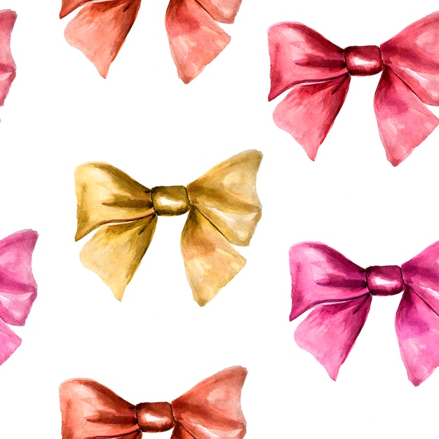 Bright colorful gift bows watercolor seamless pattern