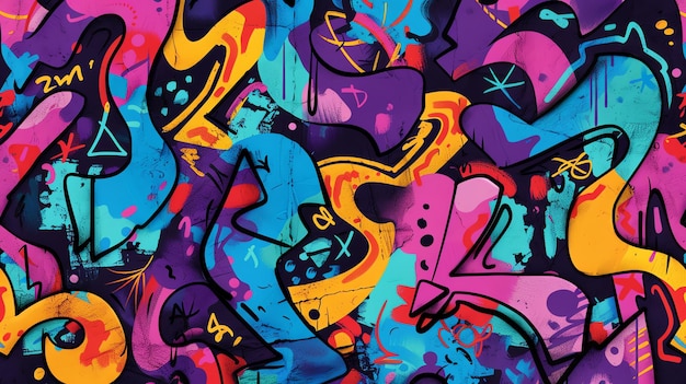 Photo bright colorful graffiti abstract mural