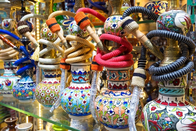 Bright colorful hookahs in the Grand Bazaar Istanbul Turkey