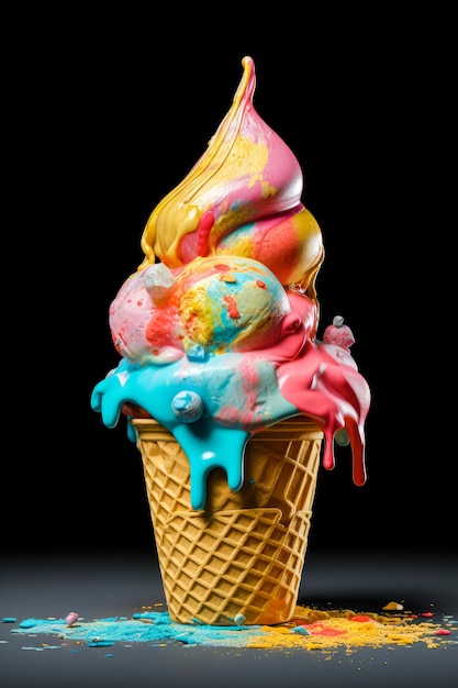 밝은 색의 아이스크림 사탕 가게 또는 카페의 광고 Generative Ai를 사용하여 만들어졌습니다.