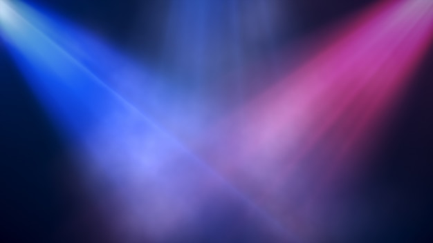 Фото Яркие красочные прожекторы светят на сцену в дыму, концертный фон. 3d иллюстрация