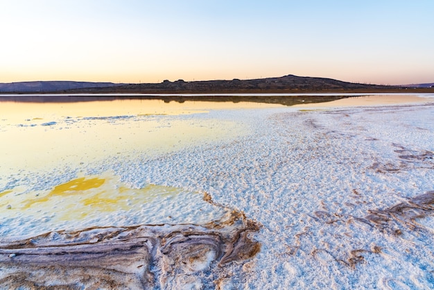 Bright colorful sunset on a salt lake