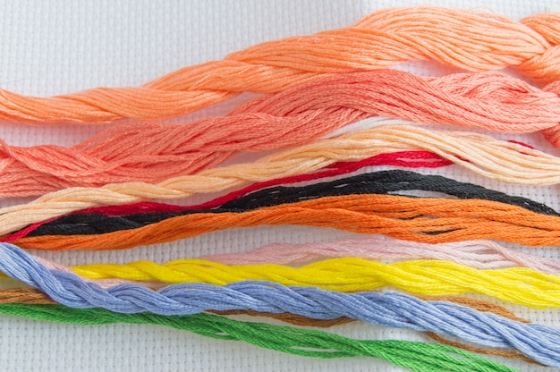 Bright colorful thread for embroidery thread on canvas