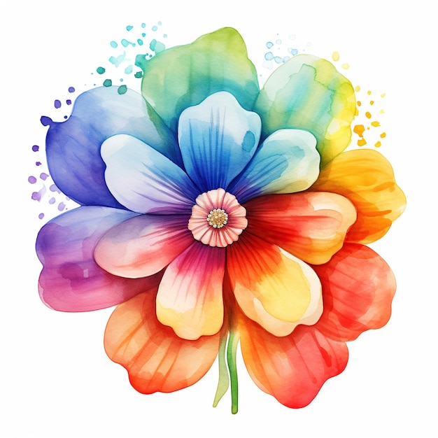 Bright colorful watercolor flower abstract plant clipart on a white background