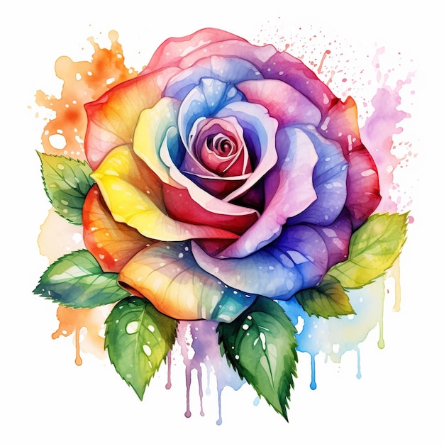 Bright colorful watercolor flower abstract rose clipart on a white background