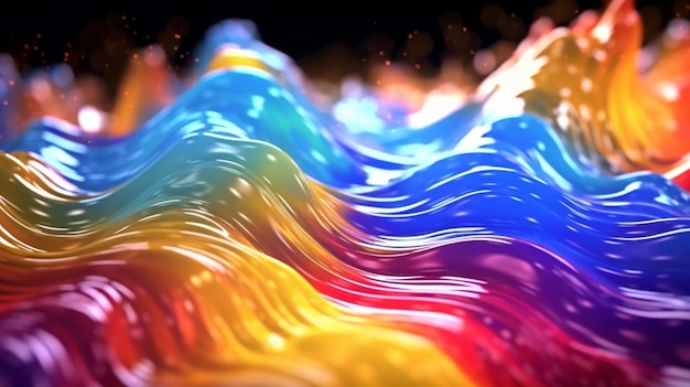 Photo bright colorful wave fluid with sparkling design generative ai