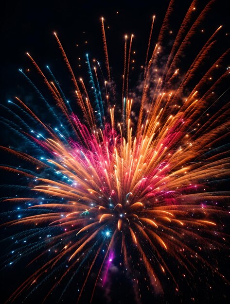 Bright colors exploding in vibrant firework display