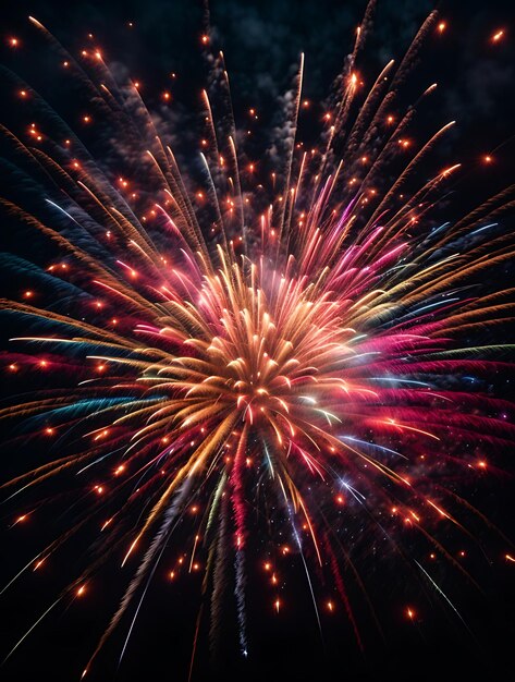 Bright colors exploding in vibrant firework display