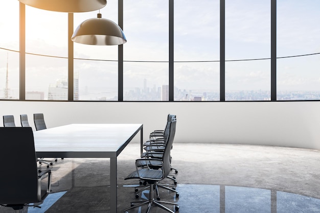 Bright concrete meeting room interior