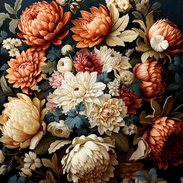 Bright contrast floral background picture in the style of vintage paintings illustration Generated with AI