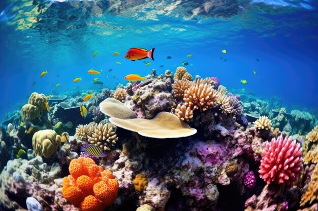 Bright coral reef filled with sea life underwater