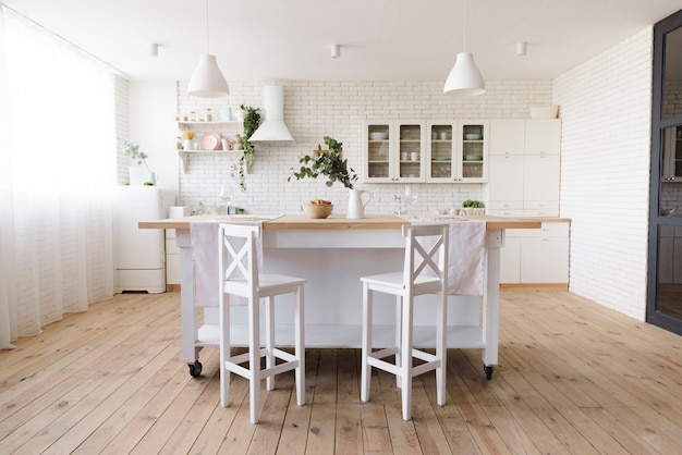 Bright cosy modern kitchen with island