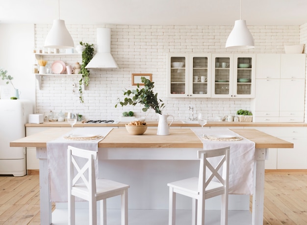 Photo bright cosy modern kitchen with island