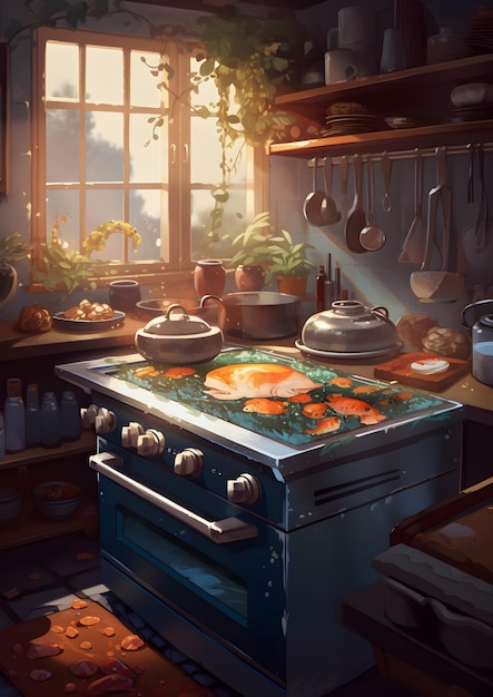 Bright cozy kitchen scene Generative AI