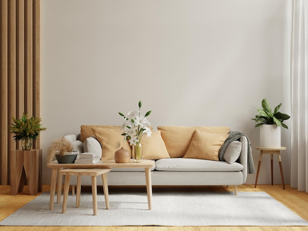 Photo bright and cozy modern living room interior have sofa and plant with white wall3d rendering