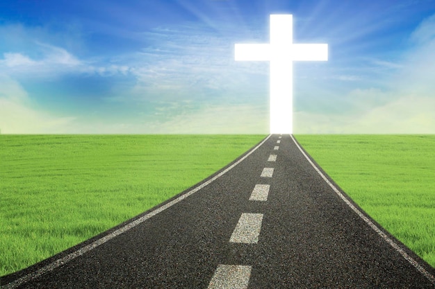 Bright Cross on road horizontal