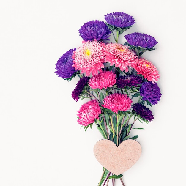 Bright cute bouquet of asters isolated on white background