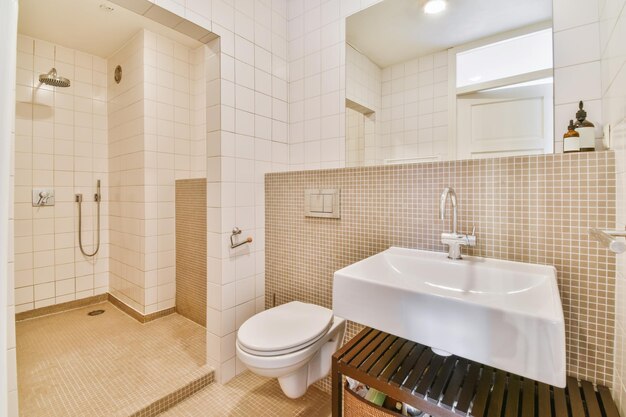 Bright elegant bathroom interior in a luxury house