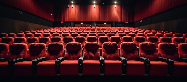 Bright empty red seats in cinema rows