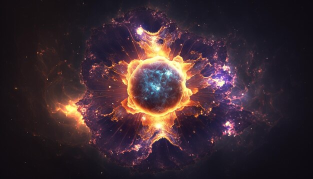 A bright explosion in space with a star burst in the center.