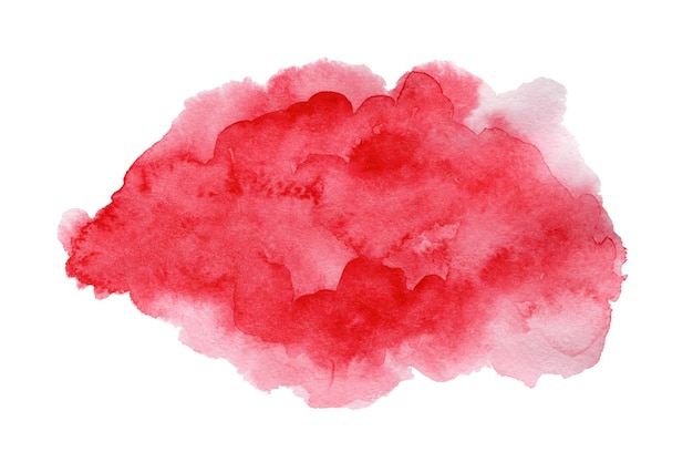 Photo bright expressive deep red and pink wet watercolor texture blob on white