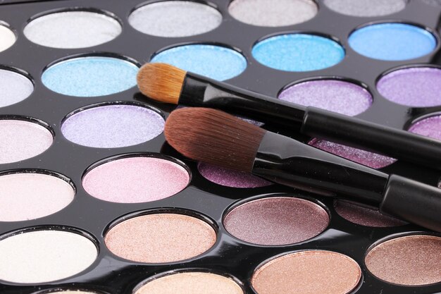 Bright eye shadows closeup