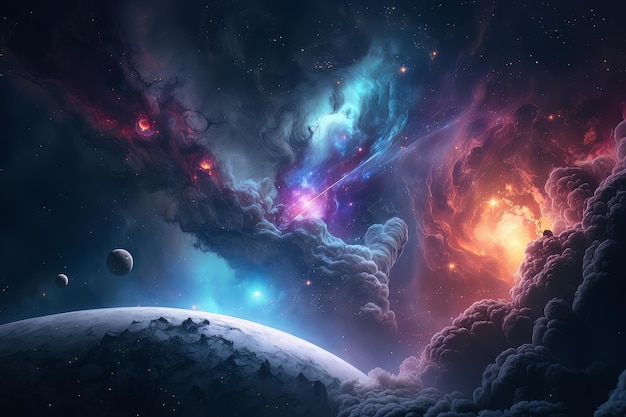 밤하늘의 밝고 환상적인 이미지 일러스트 AI Generative