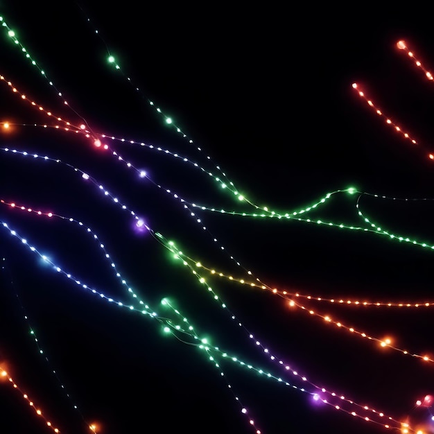 Bright festive lines of cold flickering lights on a black background AI Generated