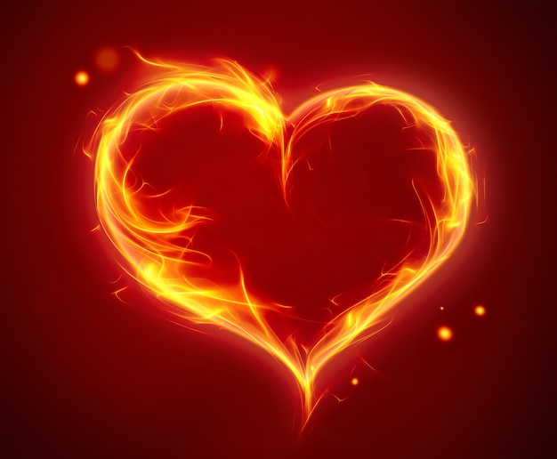 Bright fiery heart on a red background