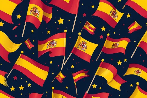 Bright firework with flags of Spain Happy Spain day flags Illustration
