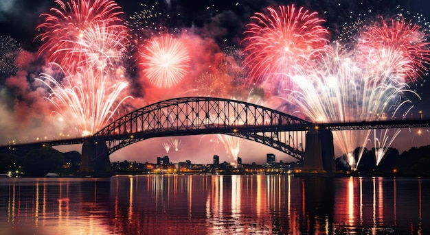 Bright fireworks in night sky