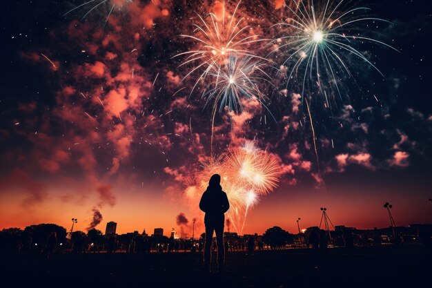 Foto fuochi d'artificio luminosi nel cielo notturno