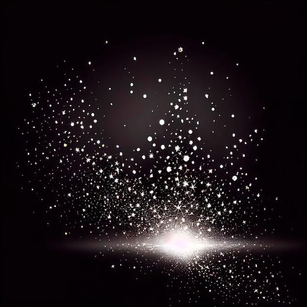 Photo bright flash of light on a black background glitter dust water drops sparks reflection lens e