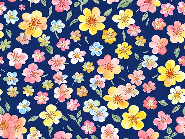 bright flowers watercolor patterns with a dark background