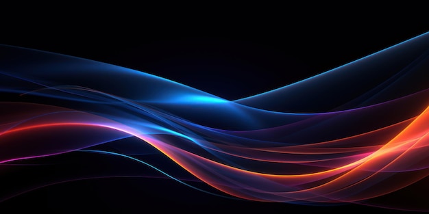 Bright flowing neon waves create a lively and futuristic pattern showcasing energetic movement in a dark backdrop AI generative