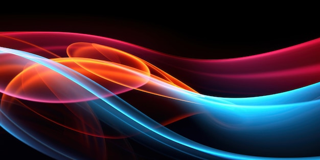 Bright flowing neon waves create a lively and futuristic pattern showcasing energetic movement in a dark backdrop AI generative