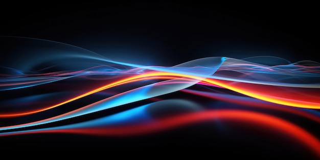 Bright flowing neon waves create a lively and futuristic pattern showcasing energetic movement in a dark backdrop AI generative