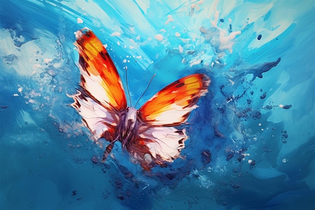 Photo bright flying butterfly on a blue background