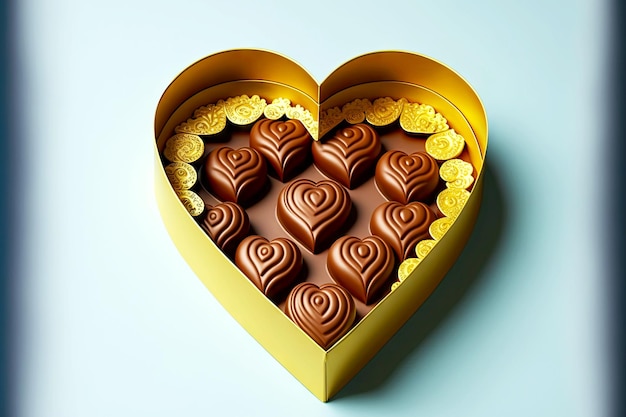 Bright framed box with chocolate in form of hearts