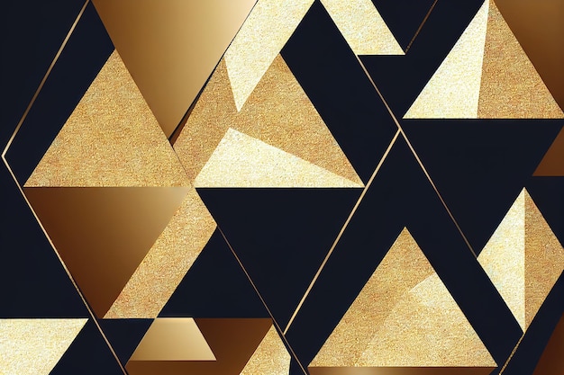 Bright geometric background in black and gold colors with different shapes