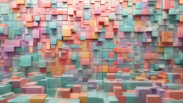 Photo bright geometric pastel colors colored 3d gloss texture wall with squares and rectangles background