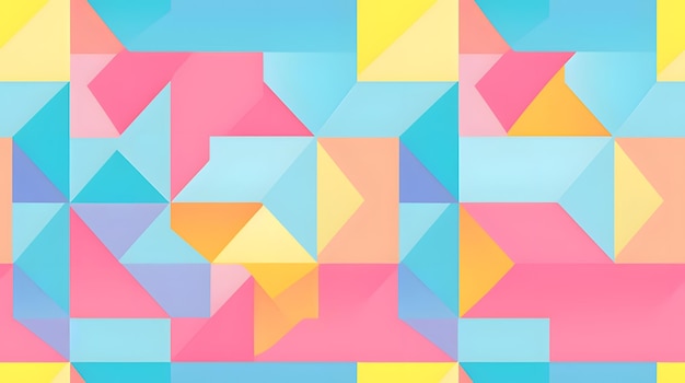 Bright geometric shapes organized in a pattern on a sky blue background