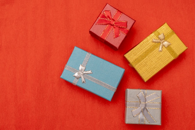 Bright gift boxes with bows.