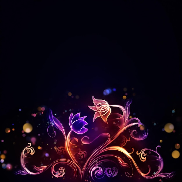 Bright glowing abstract floral pattern on dark background