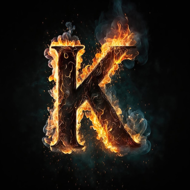 Bright and glowing fire letter K for kids education generative ai